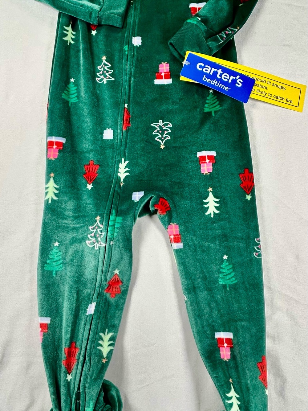 Carter's Green Holiday Tree & Present Print Footed Sleep Sack
